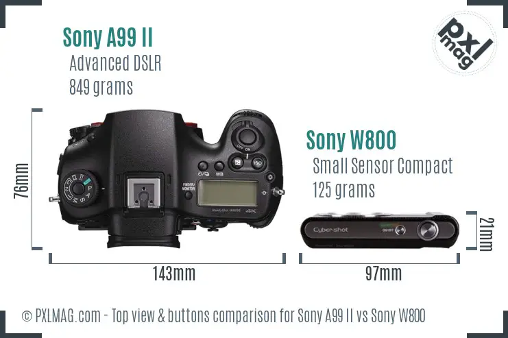 Sony A99 II vs Sony W800 top view buttons comparison