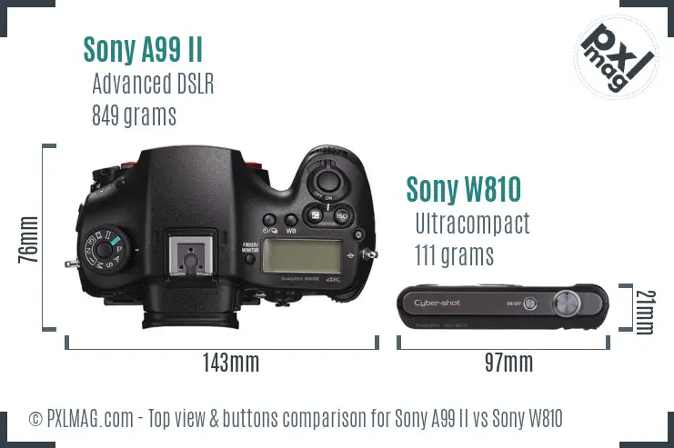 Sony A99 II vs Sony W810 top view buttons comparison