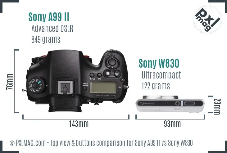 Sony A99 II vs Sony W830 top view buttons comparison