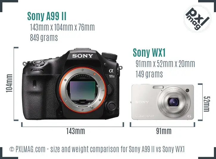 Sony A99 II vs Sony WX1 size comparison