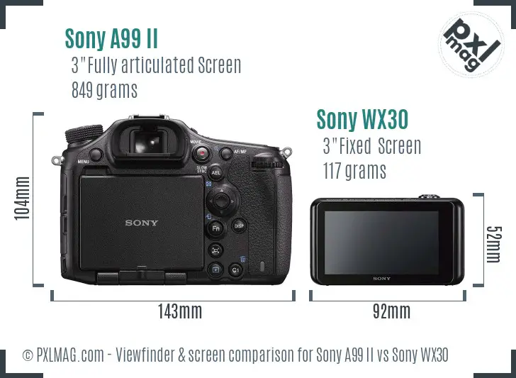 Sony A99 II vs Sony WX30 Screen and Viewfinder comparison