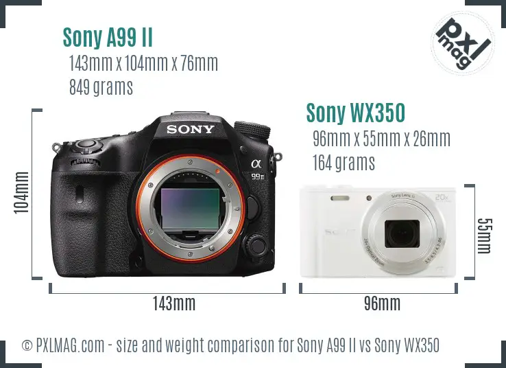 Sony A99 II vs Sony WX350 size comparison