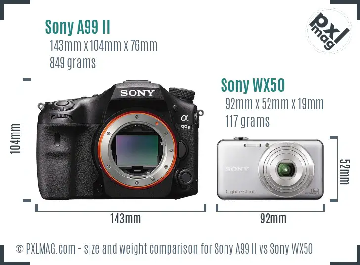 Sony A99 II vs Sony WX50 size comparison