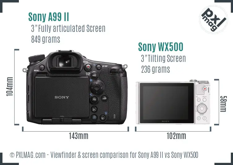 Sony A99 II vs Sony WX500 Screen and Viewfinder comparison