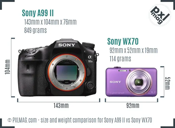 Sony A99 II vs Sony WX70 size comparison
