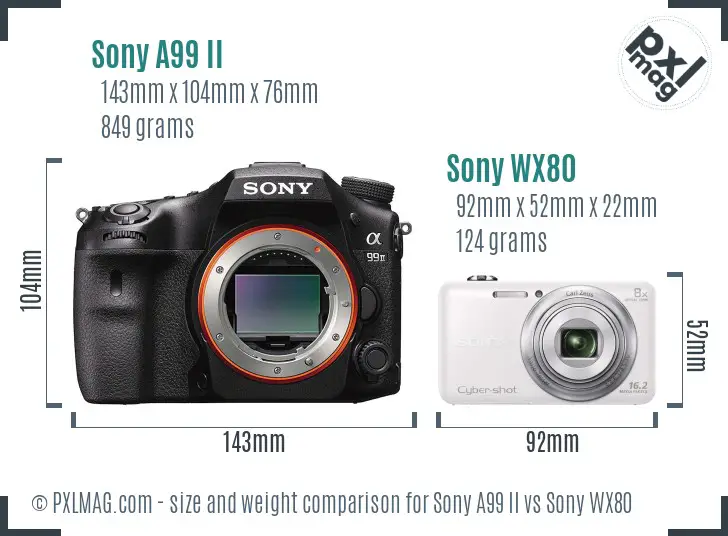 Sony A99 II vs Sony WX80 size comparison