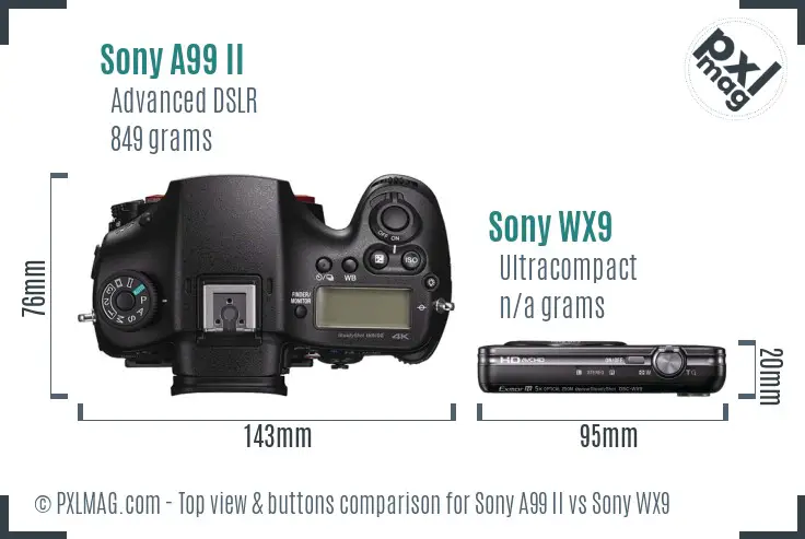 Sony A99 II vs Sony WX9 top view buttons comparison