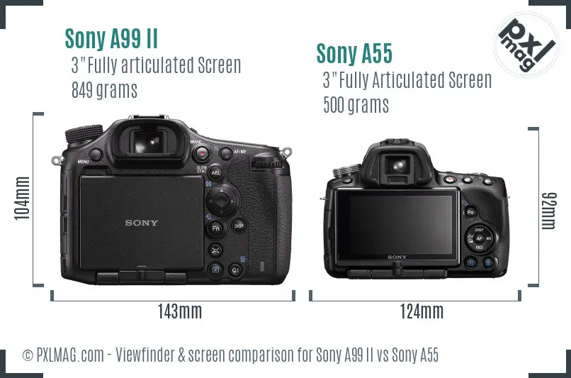 Sony A99 II vs Sony A55 Screen and Viewfinder comparison