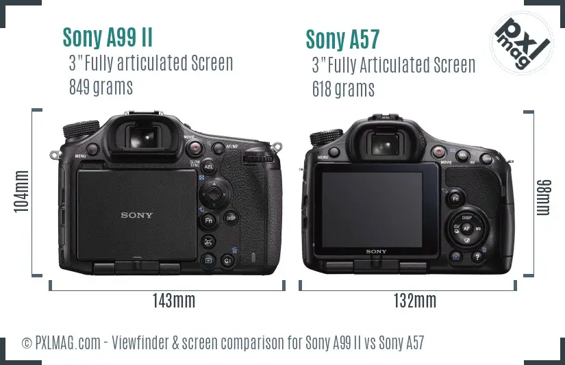 Sony A99 II vs Sony A57 Screen and Viewfinder comparison