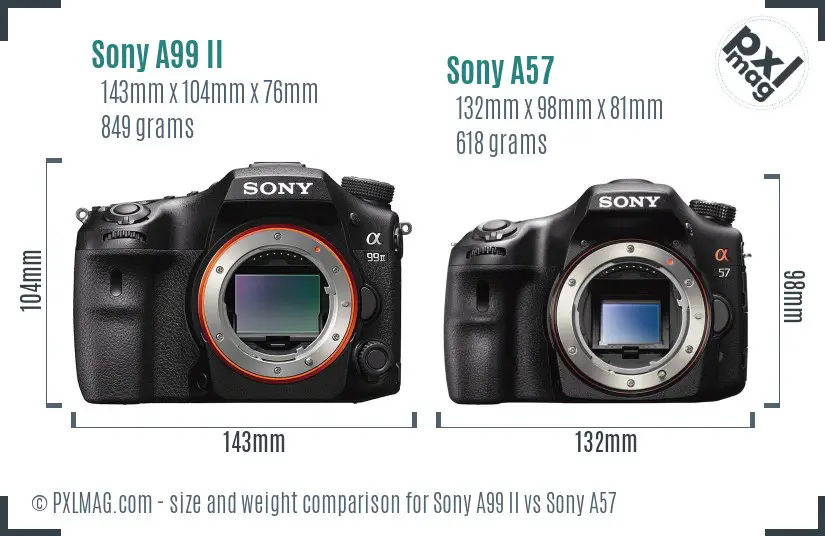 Sony A99 II vs Sony A57 size comparison
