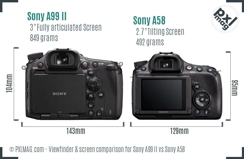 Sony A99 II vs Sony A58 Screen and Viewfinder comparison