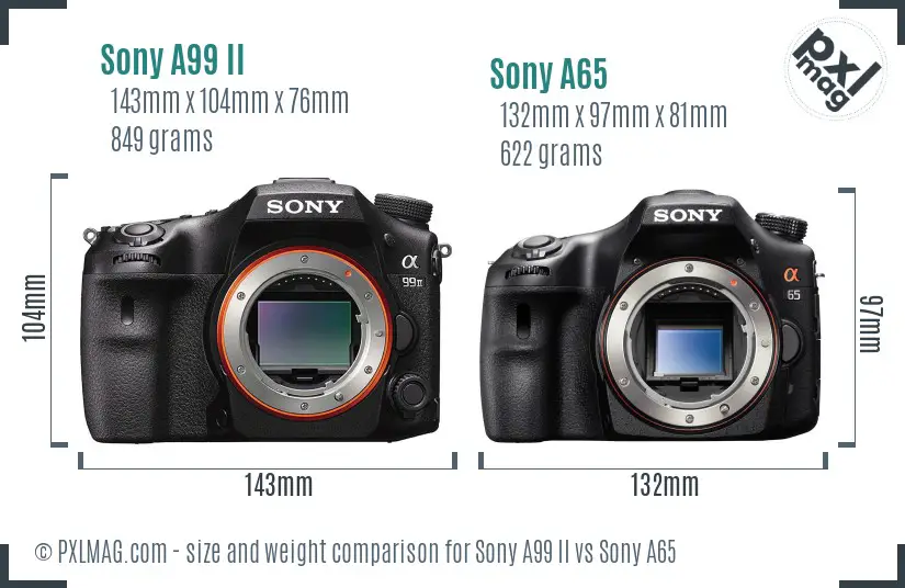 Sony A99 II vs Sony A65 size comparison