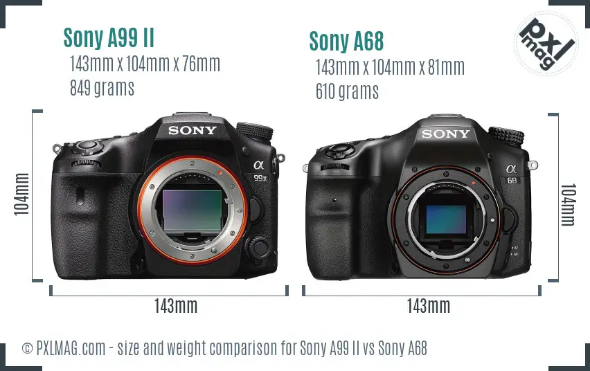 Sony A99 II vs Sony A68 size comparison