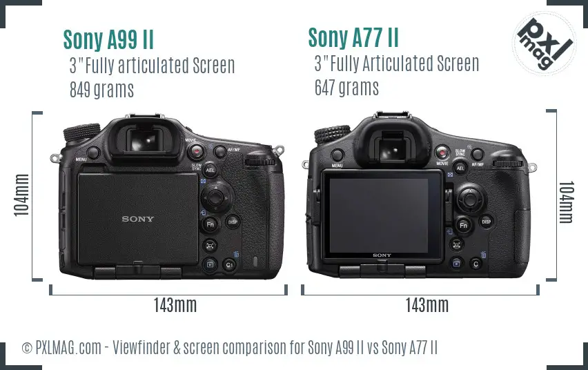 Sony A99 II vs Sony A77 II Screen and Viewfinder comparison