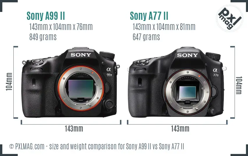 Sony A99 II vs Sony A77 II size comparison