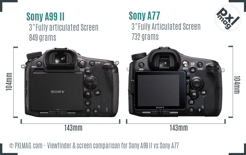 Sony A99 II vs Sony A77 Screen and Viewfinder comparison
