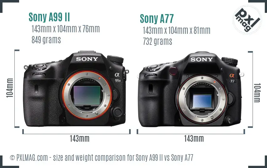 Sony A99 II vs Sony A77 size comparison