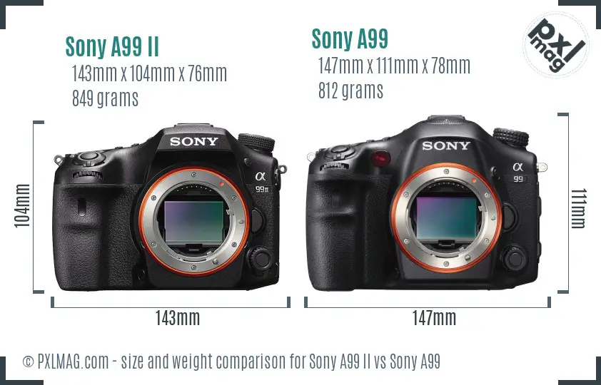 Sony A99 II vs Sony A99 size comparison