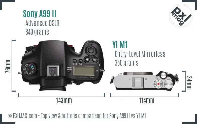 Sony A99 II vs YI M1 top view buttons comparison