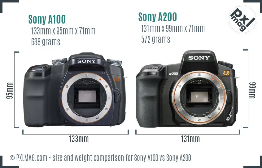 Sony A100 vs Sony A200 size comparison