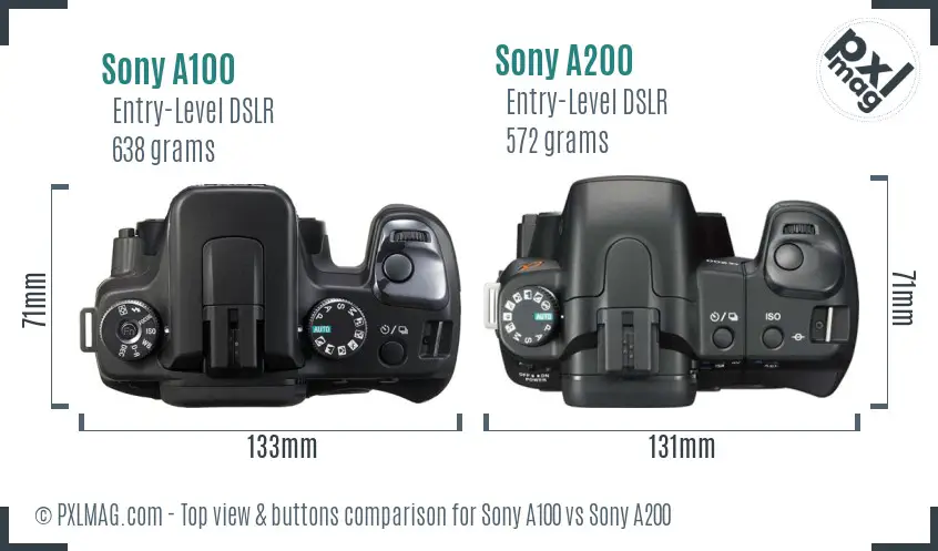 Sony A100 vs Sony A200 top view buttons comparison