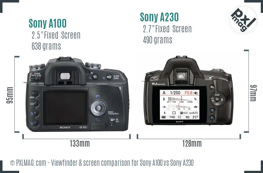 Sony A100 vs Sony A230 Screen and Viewfinder comparison