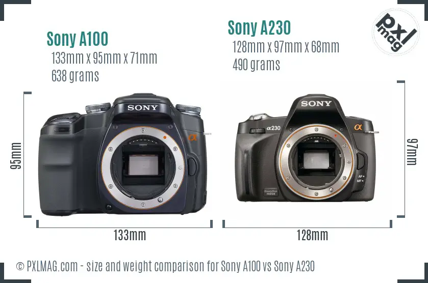 Sony A100 vs Sony A230 size comparison