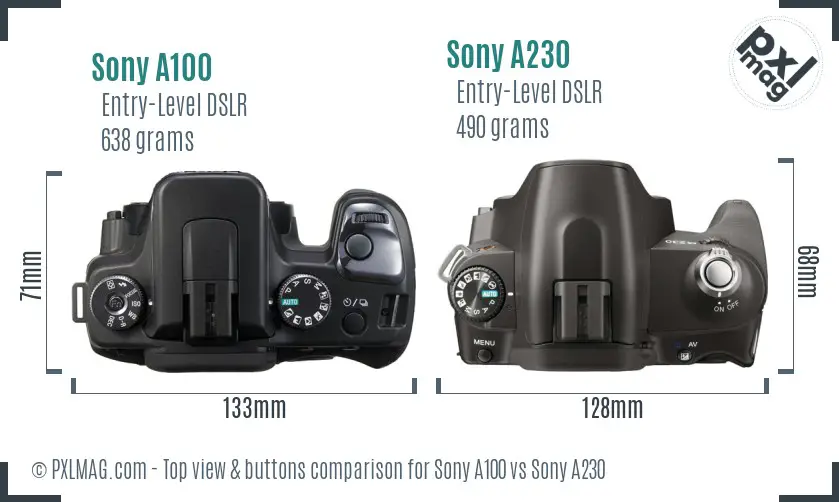 Sony A100 vs Sony A230 top view buttons comparison