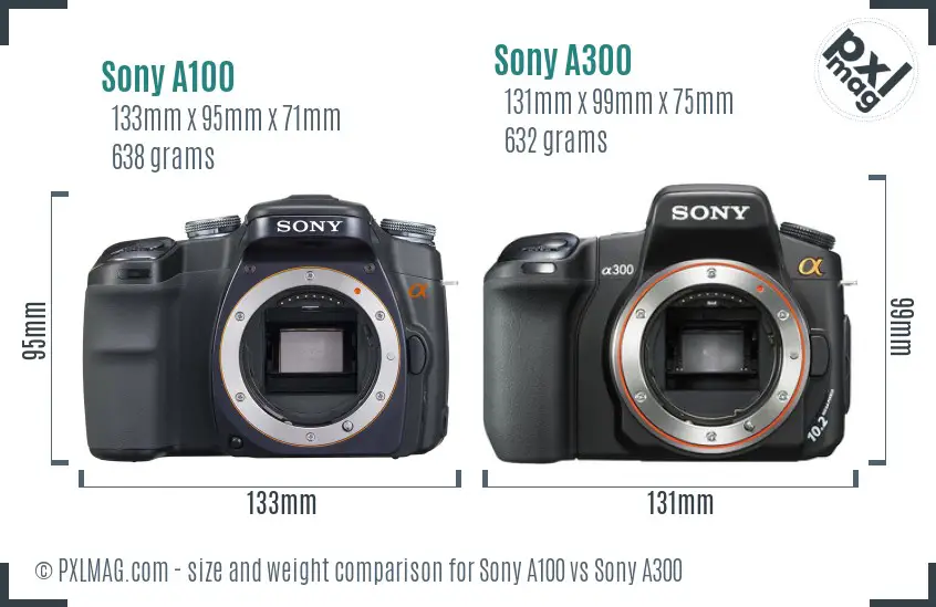 Sony A100 vs Sony A300 size comparison