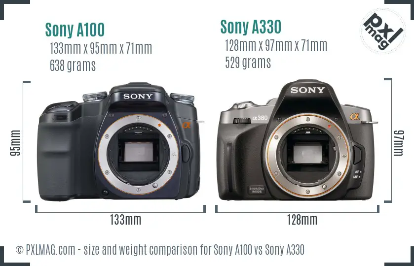 Sony A100 vs Sony A330 size comparison