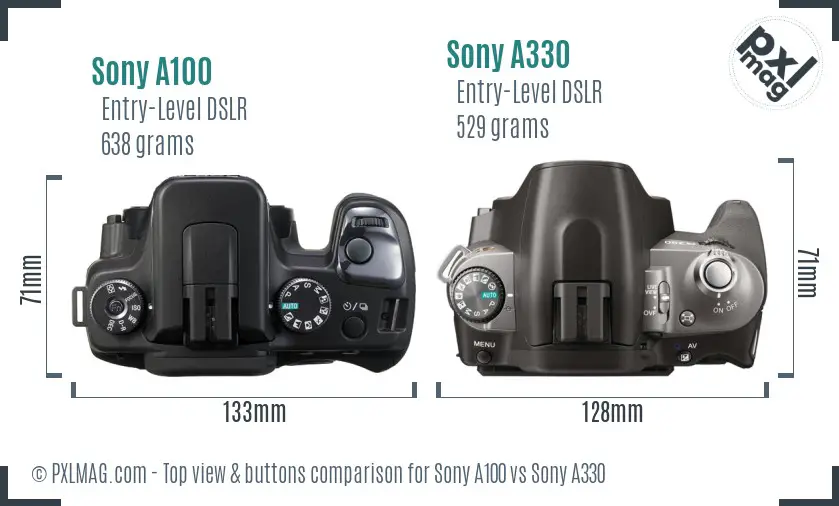 Sony A100 vs Sony A330 top view buttons comparison