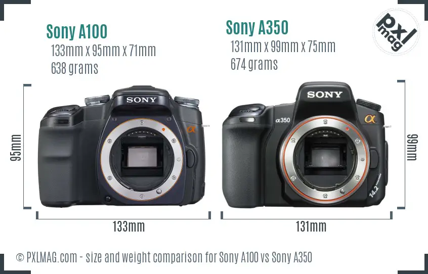 Sony A100 vs Sony A350 size comparison