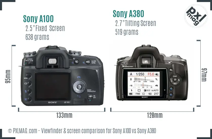 Sony A100 vs Sony A380 Screen and Viewfinder comparison