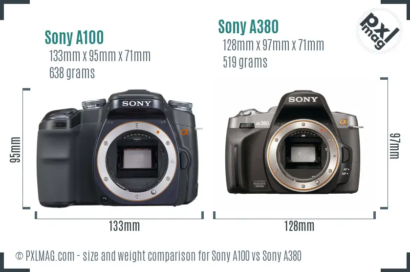 Sony A100 vs Sony A380 size comparison