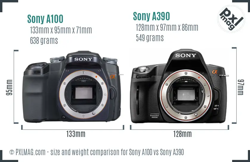 Sony A100 vs Sony A390 size comparison