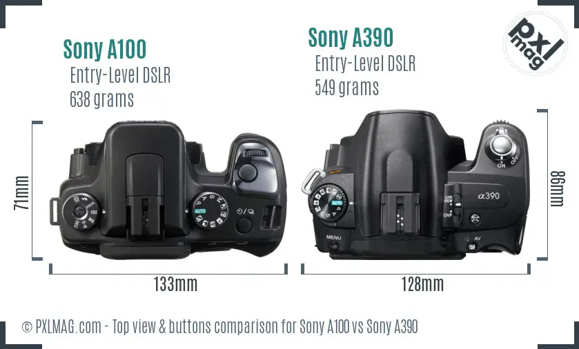 Sony A100 vs Sony A390 top view buttons comparison