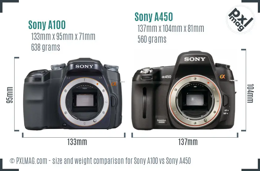 Sony A100 vs Sony A450 size comparison