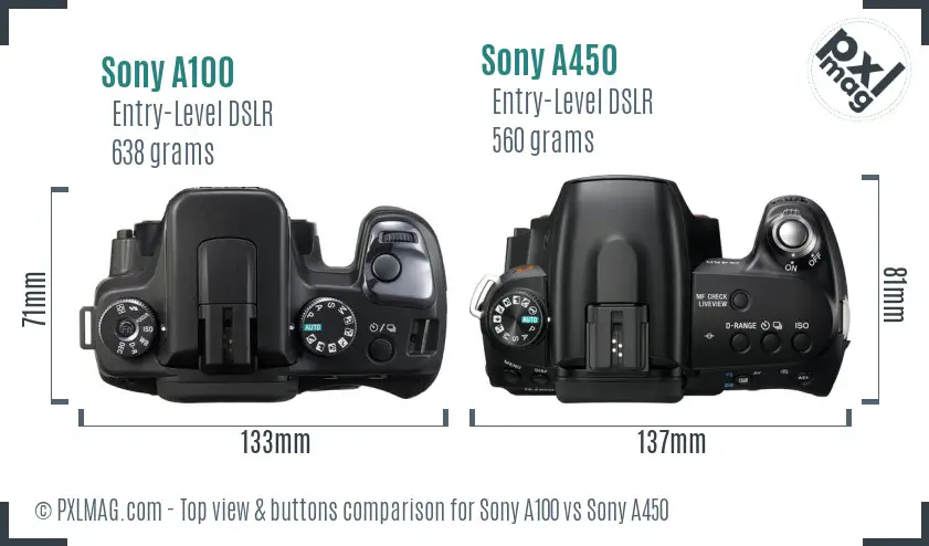 Sony A100 vs Sony A450 top view buttons comparison