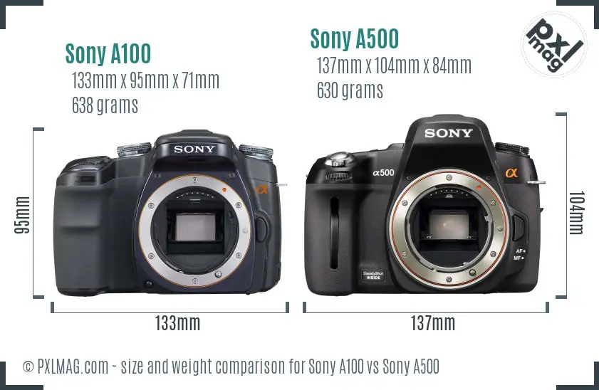 Sony A100 vs Sony A500 size comparison