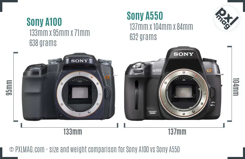 Sony A100 vs Sony A550 size comparison