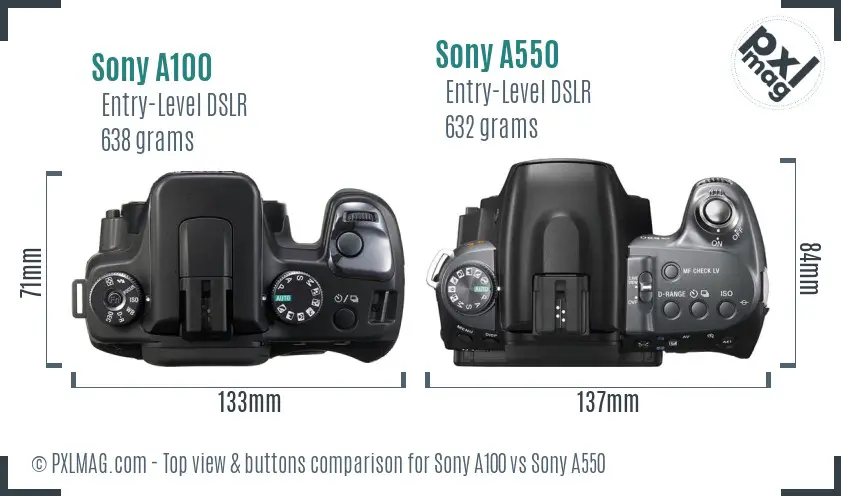 Sony A100 vs Sony A550 top view buttons comparison