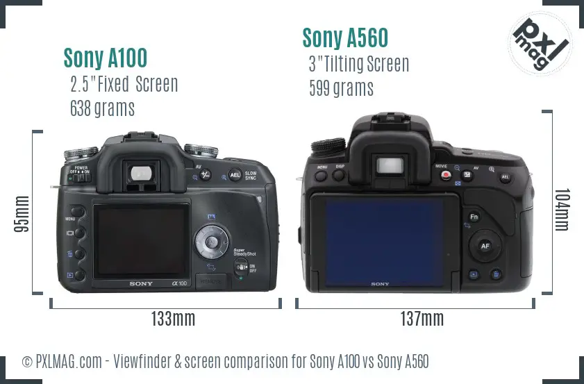 Sony A100 vs Sony A560 Screen and Viewfinder comparison