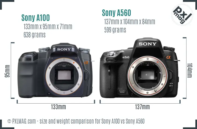 Sony A100 vs Sony A560 size comparison