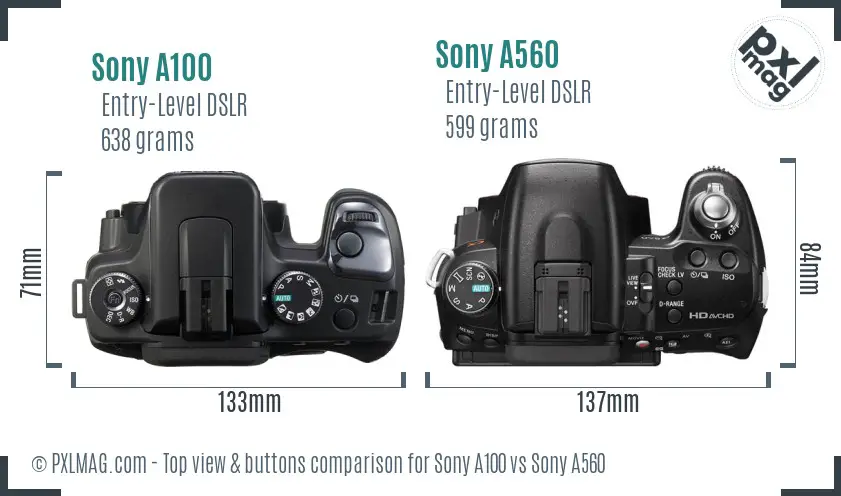 Sony A100 vs Sony A560 top view buttons comparison