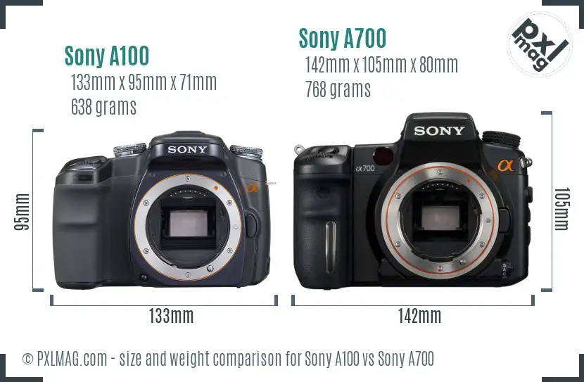 Sony A100 vs Sony A700 size comparison