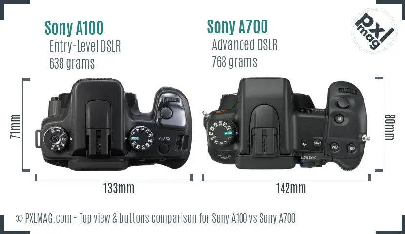Sony A100 vs Sony A700 top view buttons comparison
