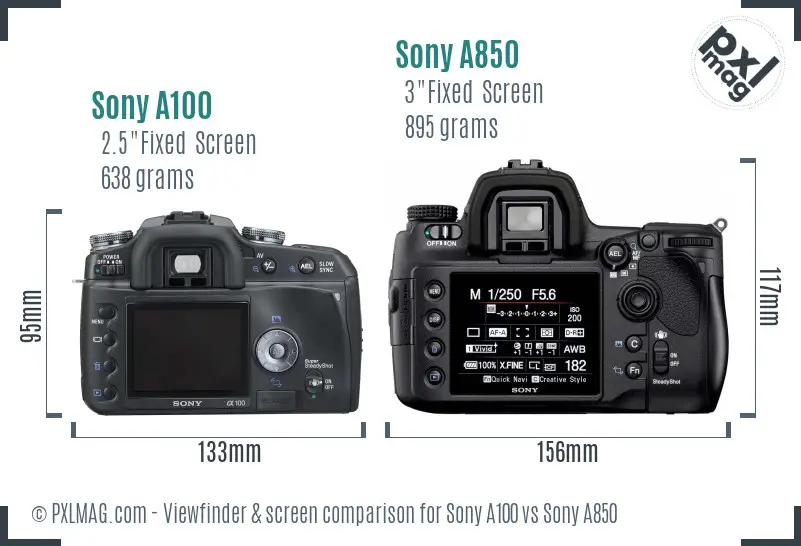 Sony A100 vs Sony A850 Screen and Viewfinder comparison