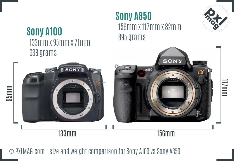 Sony A100 vs Sony A850 size comparison