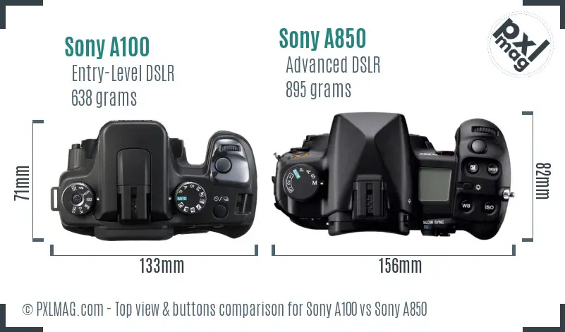 Sony A100 vs Sony A850 top view buttons comparison