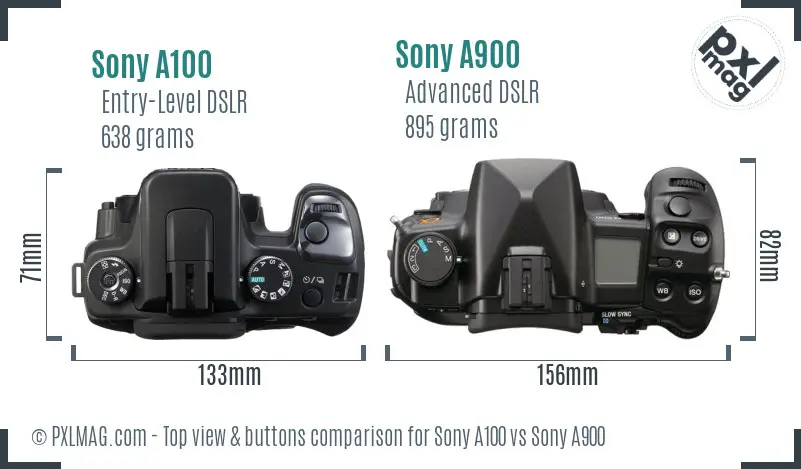 Sony A100 vs Sony A900 top view buttons comparison